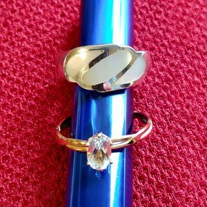 Set of 2 Rings: Silver/Mother-of-Pearl, Gold CZ